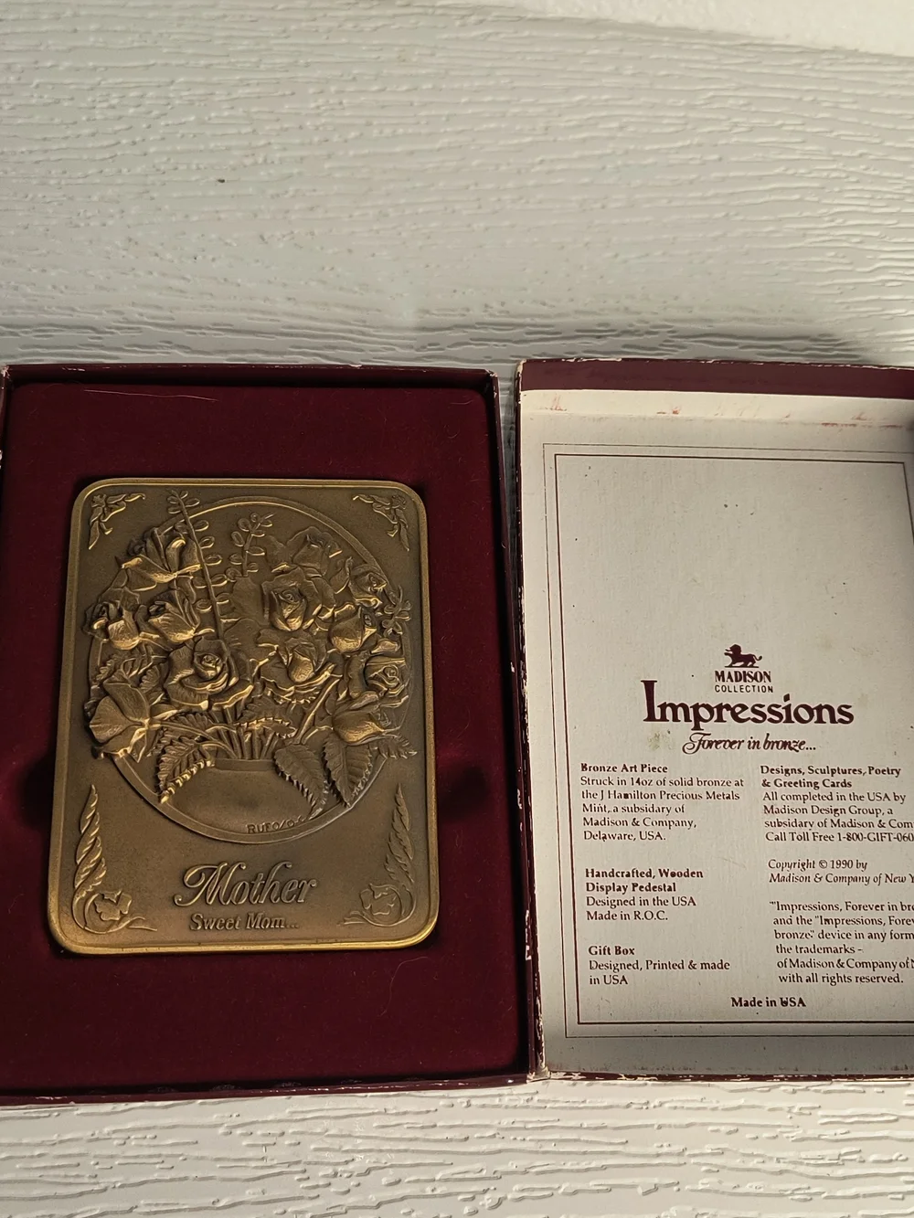Mother Plaque with Rose Relief - Gold Tone